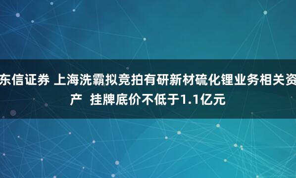 东信证券 上海洗霸拟竞拍有研新材硫化锂业务相关资产  挂牌底价不低于1.1亿元